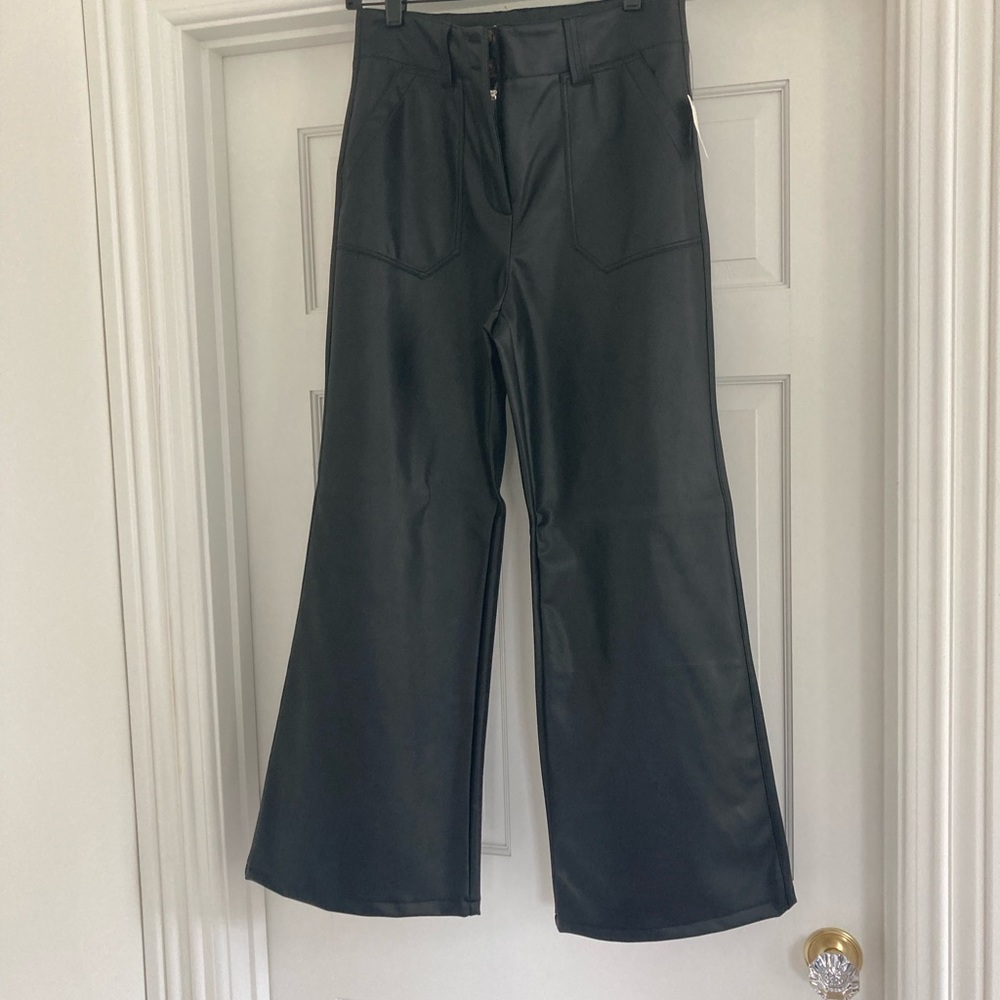 Anthropology faux leather wide leg jeans